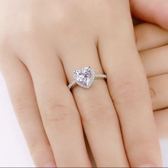 HeartRing S925Silver CubicZirconiaStoneElegantRing - Picture 4 of 8